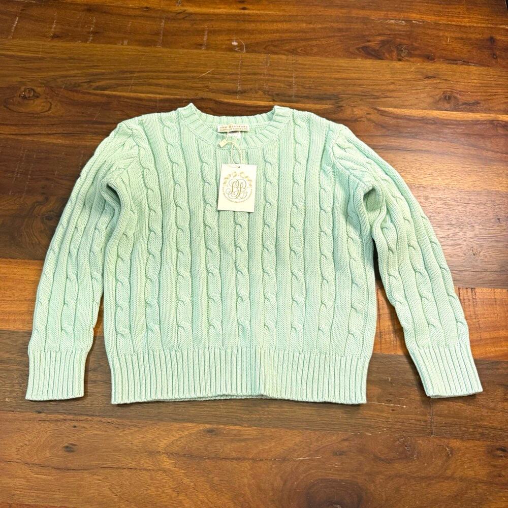 The Beaufort Bonnet Company Cable-Knit Crewneck 100% Cotton Sweater 4T Green